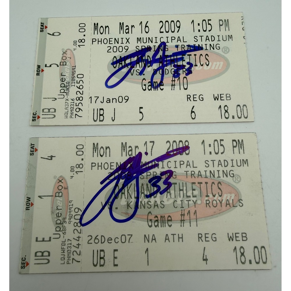 Joey Devine Signed Ticket Stubs 2008 2009 Oakland Athletics Spring Training 2pc